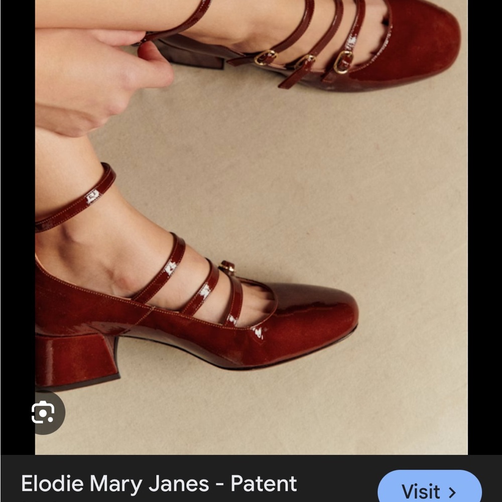 Sézane Patent Mahogany (Burgundy) Patent Mary Jane Block Heel Flats - Picture 3 of 8